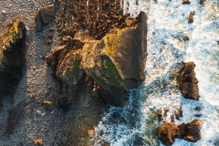 Aerial view of Black Church Rock, Mouthmill Beach, Hartland, Devon, United Kingdom