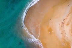 Aerial view of Man O War Beach at sunset, Lulworth, Dorset, U.K.
