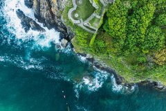 Aerial view of St Catherine's Castle, Fowey,Cornwall, UK.