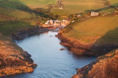 Aerial view of Port Quin, Cornwall, UK.