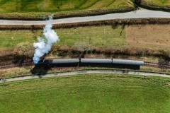 Aerial view of Bodmin & Wenford steam train, Cornwall, UK.