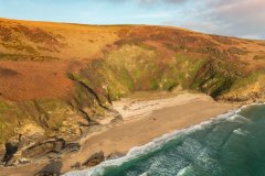 Aerial view of Lantic Bay , Polruan, Cornwall, UK.