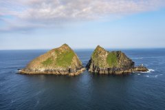 Aerial view of Gull rocks, Holywell Bay, Cornwall, UK.