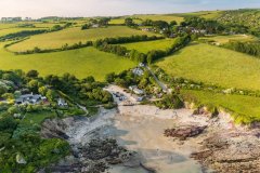 Aerial view of Talland Bay, Cornwall, UK.