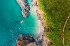 Aerial view of Lantic Bay , Polruan, Cornwall, UK.