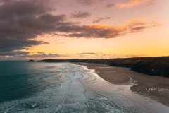 Aerial view of Perranporth beach,  Cornwall, uk