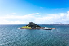 Aerial view of St Michaels Mount, Marazion, Cornwall, UK.