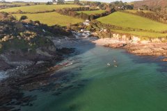 Aerial view of Talland Bay, Cornwall, UK.