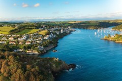 Aerial view of Fowey town & harbour, Cornwall, UK.