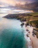 Aerial view of Lantic Bay , Polruan, Cornwall, UK.