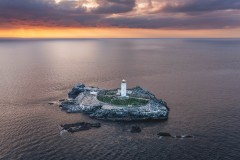 Aerial View of Godrevy Lighthouse, Cornwall, UK.