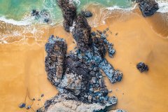 Aerial View of Bedruthan Steps beach, Fowey, Cornwall, UK.