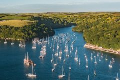 Aerial view of Fowey harbour, Cornwall, UK.