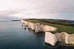 Aerial view of Old Harry Rocks, Studland, Dorset, UK.