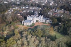 Aerial view of Highcliffe Castle, Dorset, UK.