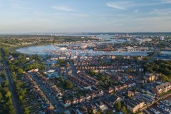 Aerial view of River Itchen, St Denys, Southampton, UK.