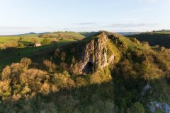 Aerial view of Thor's cave, Peak District, Derbyshire, uk