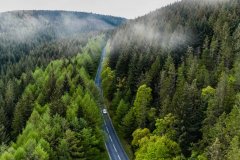 Aerial view of Snake Road, Snake woods, Peak District, Derby, De